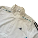 Vintage Adidas Track Jacket White Teal Blue | Gr. L | Y2K Backprint Logo Trainingsjacke Retro – Bild 2