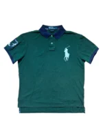 Ralph Lauren Big Pony Polo Shirt L Grün Navy Custom Fit Vintage Tartan Patch
