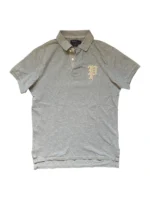 Ralph Lauren Custom Fit Polo M Grau Heather Big P Varsity Patch College Style VNTG