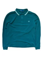 Fred Perry Langarm Poloshirt Longsleeve Dunkelgrün Twin Tipped Gr. L