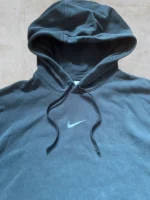 Nike Hoodie Center Swoosh | Y2K Streetwear | Größe L | Schwarz | Pullover Spellout Tape Retro – Bild 2