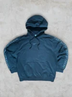 Nike Hoodie Center Swoosh | Y2K Streetwear | Größe L | Schwarz | Pullover Spellout Tape Retro