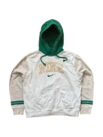 Nike Hoodie Center Swoosh | Retro College Style | Größe L | Creme/Grün | Spellout Pullover Y2K