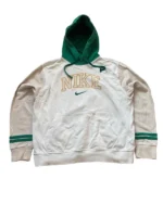 Nike Hoodie Center Swoosh | Retro College Style | Größe L | Creme/Grün | Spellout Pullover Y2K – Bild 3