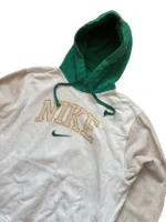 Nike Hoodie Center Swoosh | Retro College Style | Größe L | Creme/Grün | Spellout Pullover Y2K – Bild 4