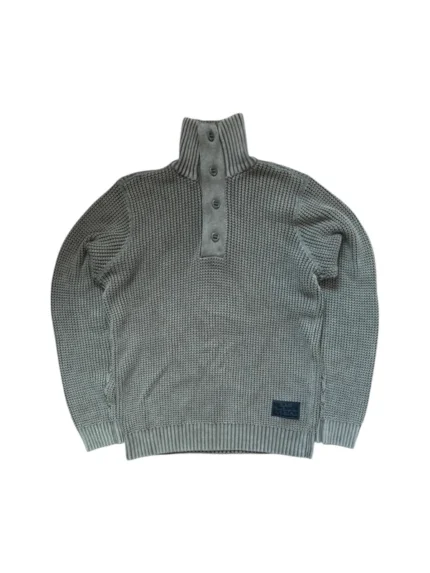 G-Star Raw Troyer Strickpullover | Vintage Workwear | Größe XL | Olivgrau | Chunky Knit Sweater