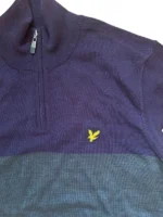 Lyle & Scott Quarter-Zip | Colorblock Strickpullover | Größe M | Navy/Grau/Gelb | Pulli Half-Zip – Bild 2
