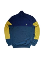 Lyle & Scott Quarter-Zip | Colorblock Strickpullover | Größe M | Navy/Grau/Gelb | Pulli Half-Zip