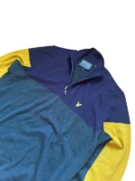 Lyle & Scott Quarter-Zip | Colorblock Strickpullover | Größe M | Navy/Grau/Gelb | Pulli Half-Zip – Bild 4