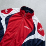 Adidas Trainingsjacke | Vintage 90s | Größe L | Rot Navy Weiß – Bild 2